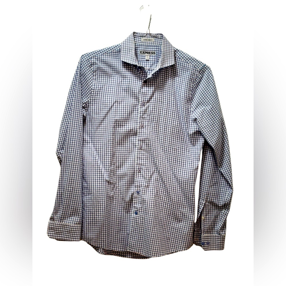Express - X Slim Fit S - Blue & Cranberry - Checkerboard Pattern